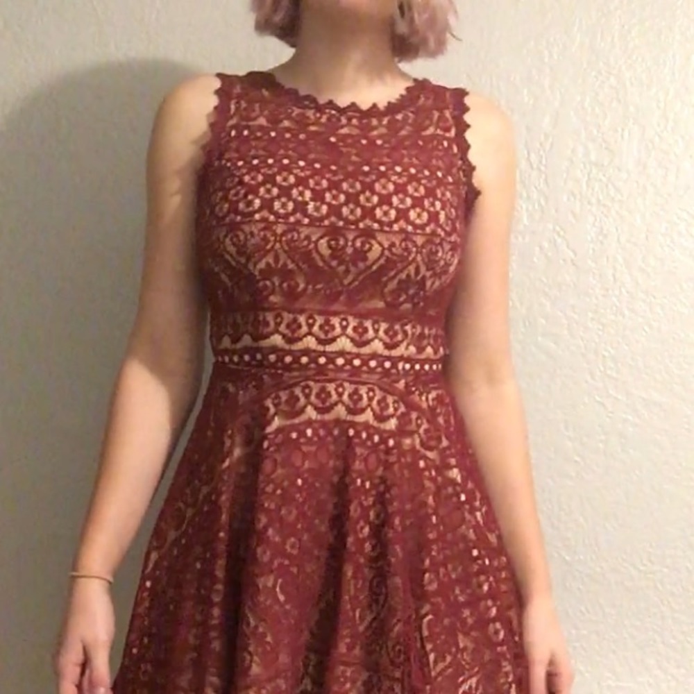 Red lace mini dress
